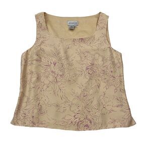 Adrianna Papell Silk Blouse Top Womens 14 Cream Sleeveless Floral Lined Career